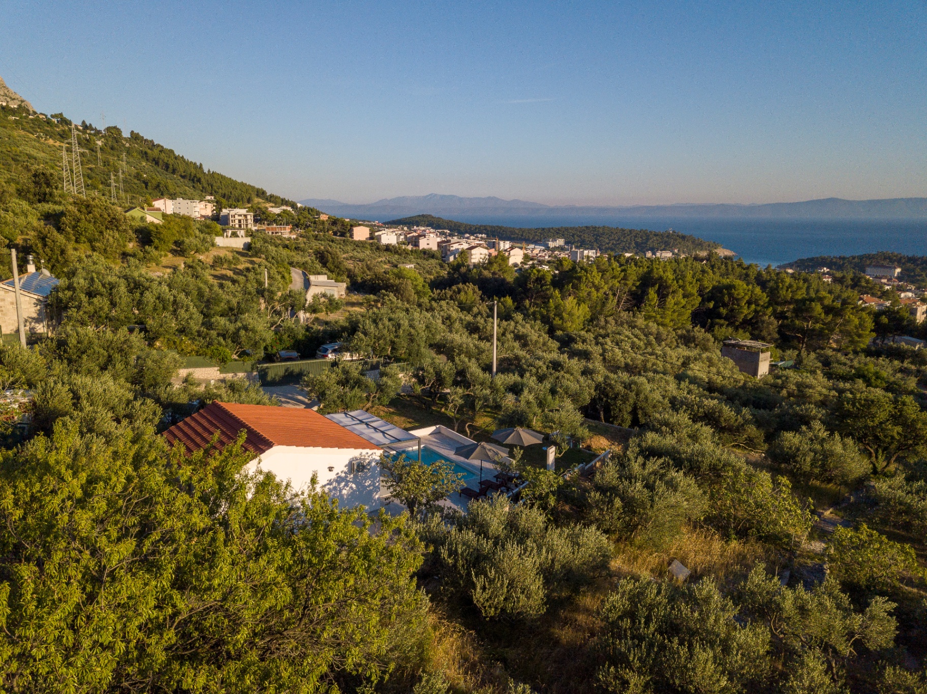 Villa above Makarska surrounded by olive trees, with sea view